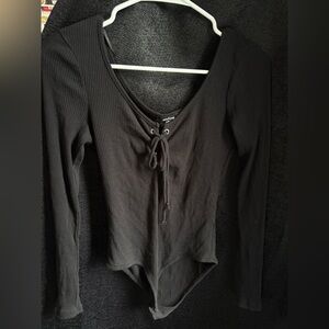 Black Ribbed Long Sleeve Bodysuit